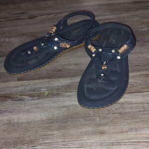 Katliu Navy Beaded Sandals Soft Comfort Arch Support  SZ 8.5